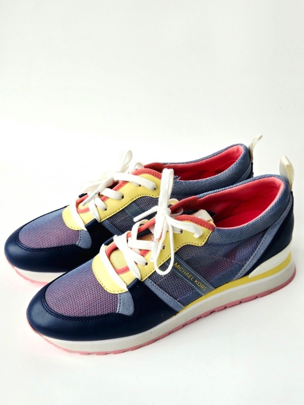 MICHAEL Michael Kors Dash Trainer Sneakers Colorblock Mesh Blue Yellow Pink